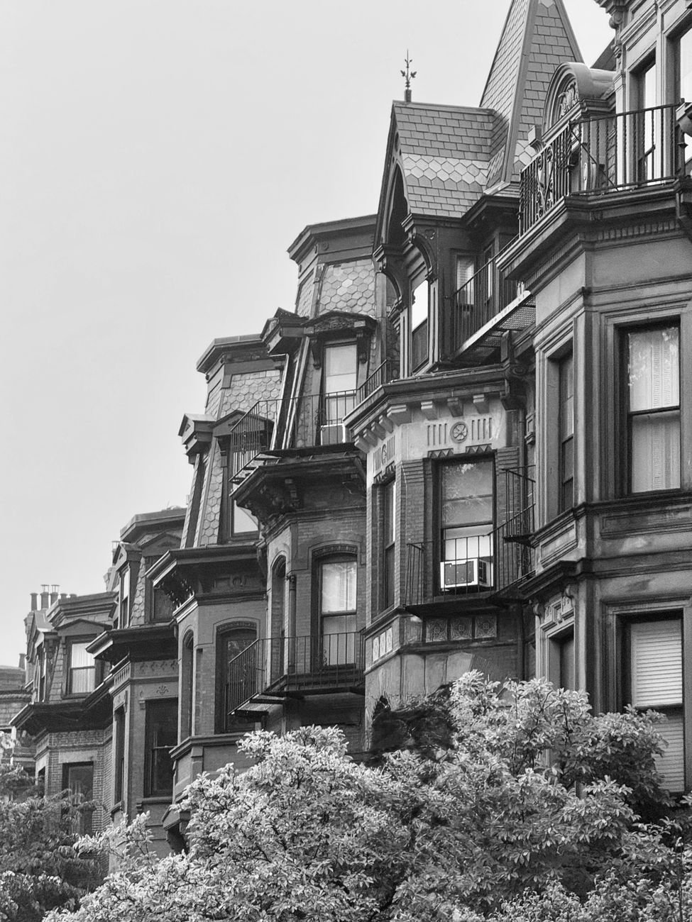 Historic Victorian brownstones on a Boston-area street